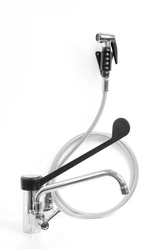 SARO Single-hole mixer tap with swivel lever, hose, and pre-rinse spray gun 
model VENUS