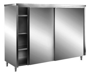 SARO Stainless steel storage cabinets with sliding doors AISI 430, flat roof, 1600x600