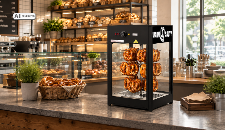 New to the lineup: ANDREAS pretzel warming counter for professional snack presentation